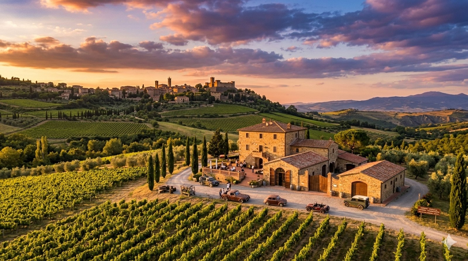 Vinícola em Montalcino ao pôr do sol