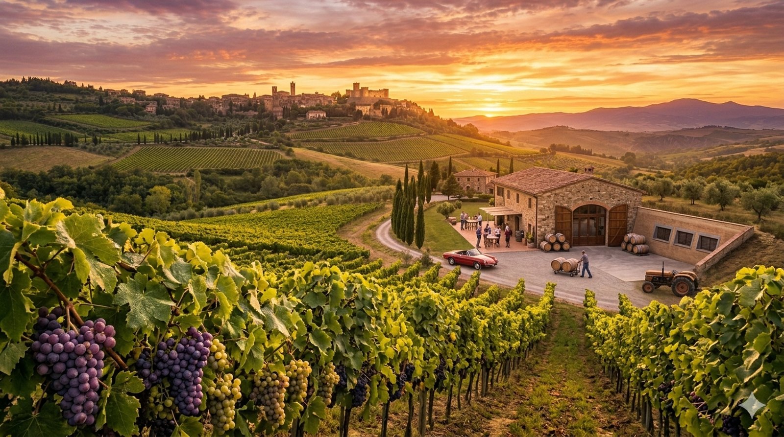 Vinícola toscana ao pôr do sol